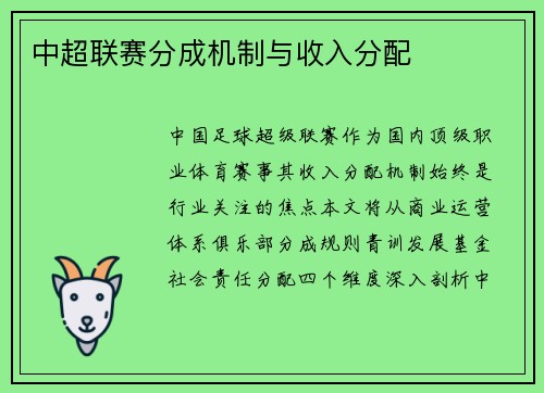 中超联赛分成机制与收入分配